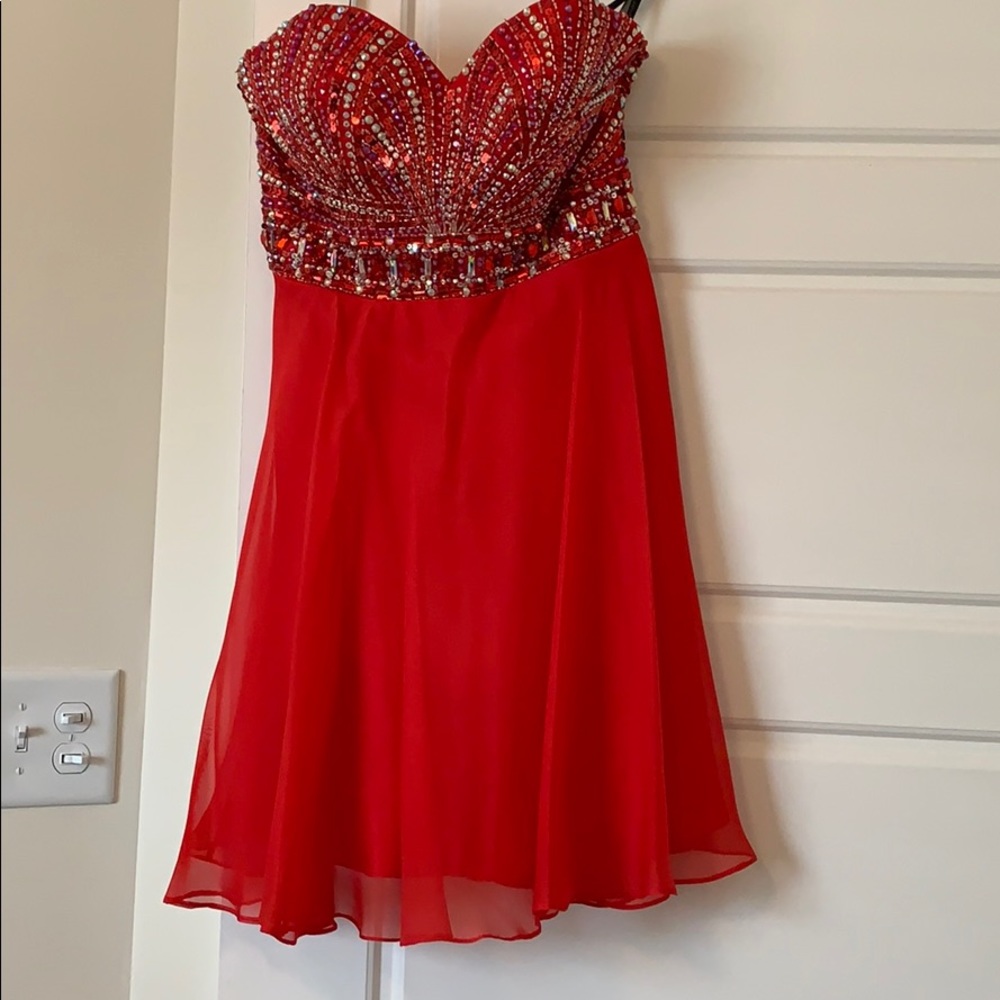 Alyce Paris red Homecoming dress with sequins